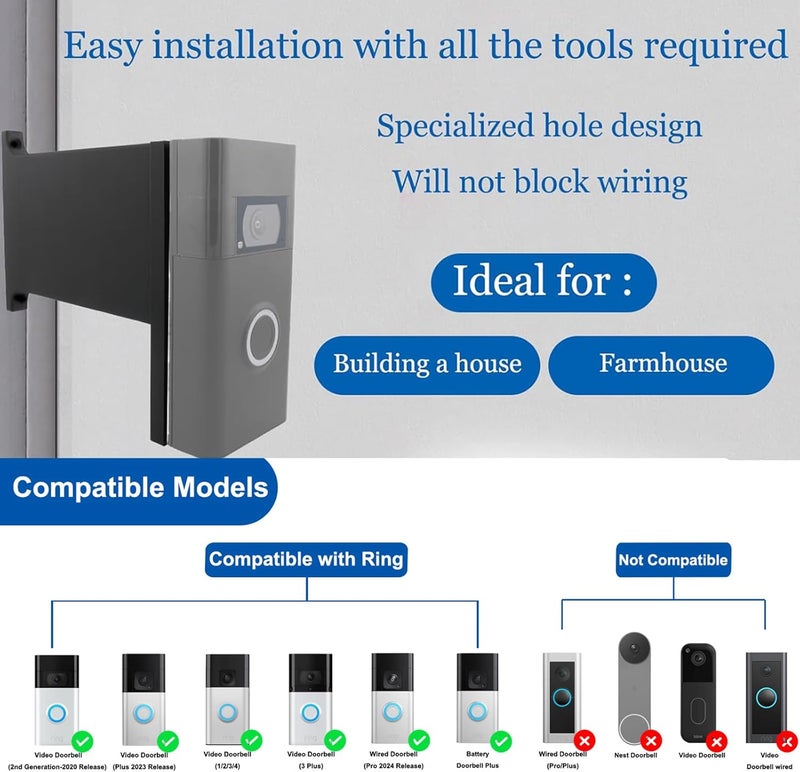 AIVONO Doorbell Mount Compatible with Ring Doorbell, Extends Doorbell Mount for Brick Wall, Better Visibility and Angle Designed To Fit All for Ring Doorbell Models (3-1/2") - Image 2